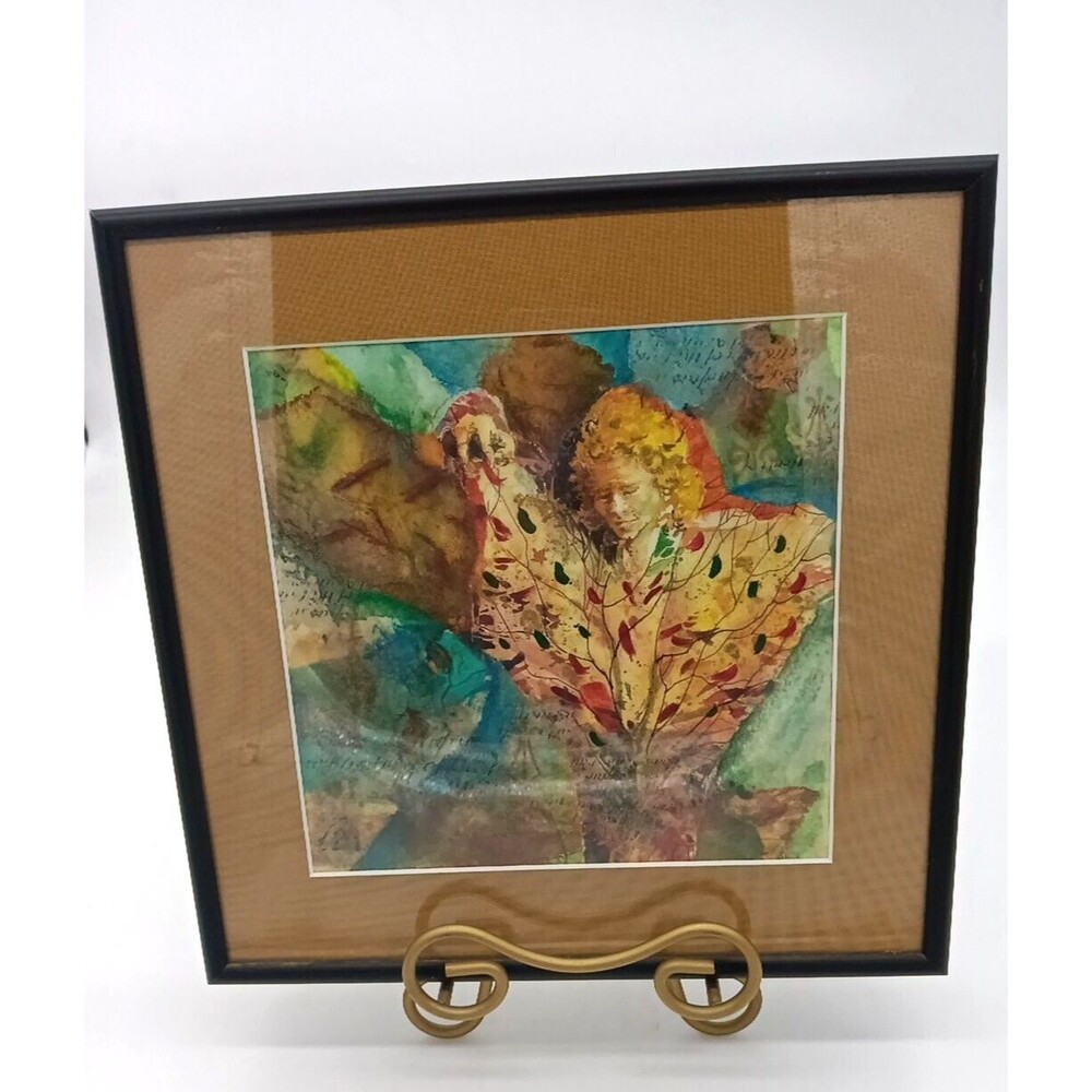 10X10 Framed & Matted Abstract Lady Figure Decoupage Art